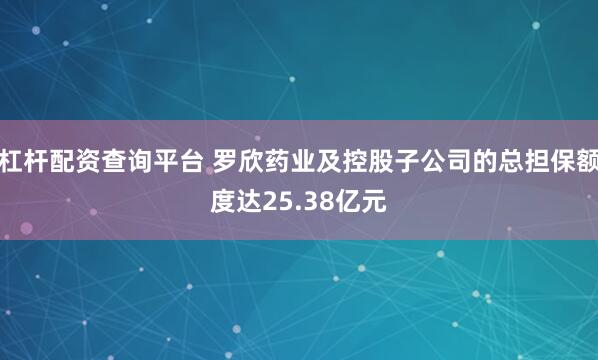 杠杆配资查询平台 罗欣药业及控股子公司的总担保额度达25.38亿元
